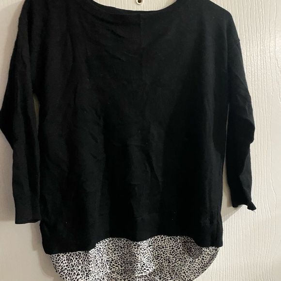 Ann Taylor Black with White Layered Sweater Over Cheetah Print Blouse Tunic - Picture 1 of 3